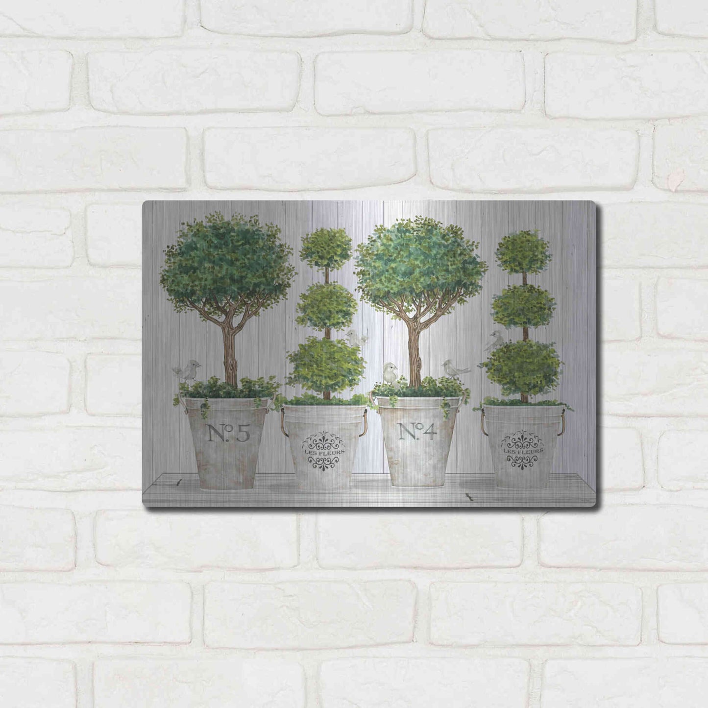 Luxe Metal Art 'Topiary Still Life' by Cindy Jacobs, Metal Wall Art,16x12