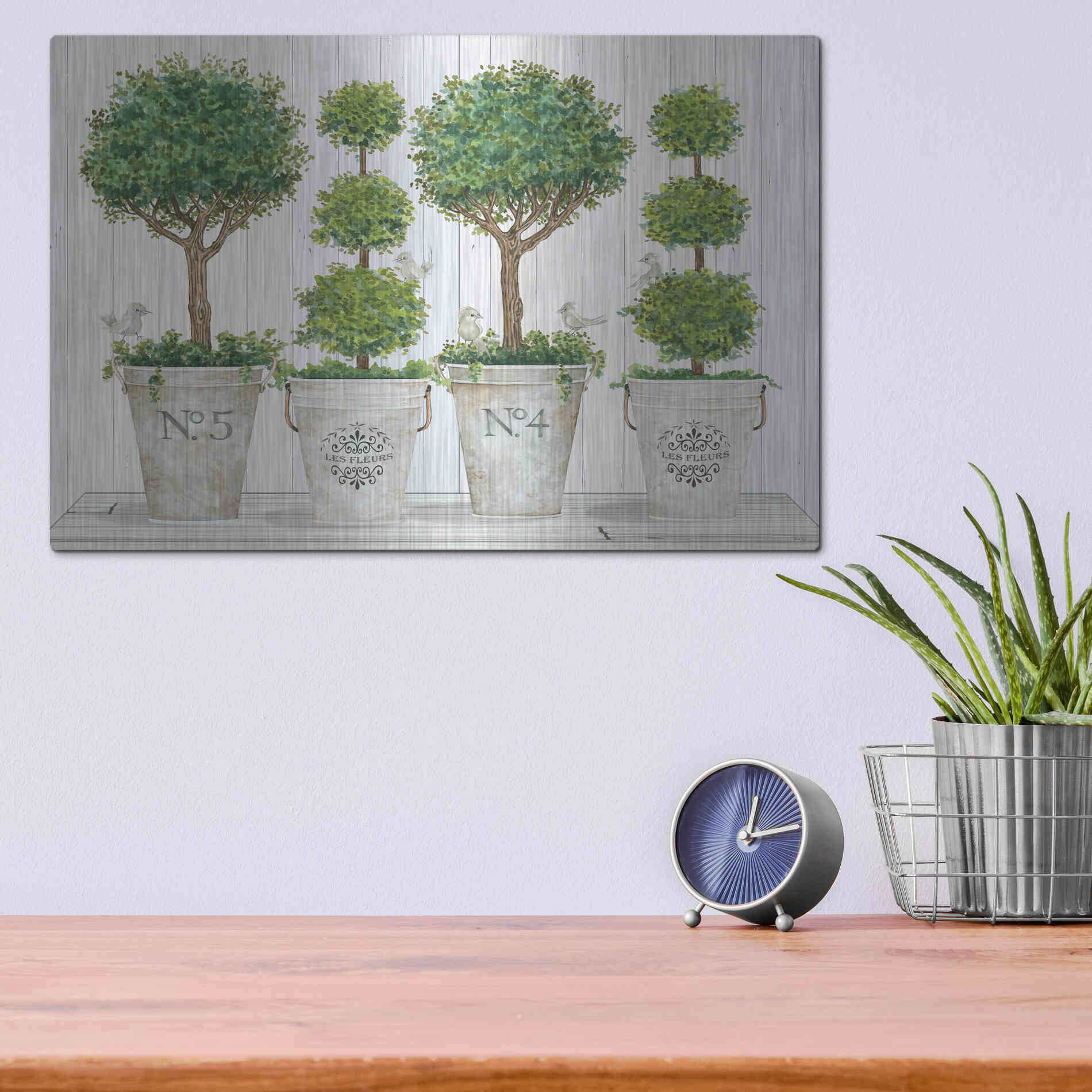 Luxe Metal Art 'Topiary Still Life' by Cindy Jacobs, Metal Wall Art,16x12