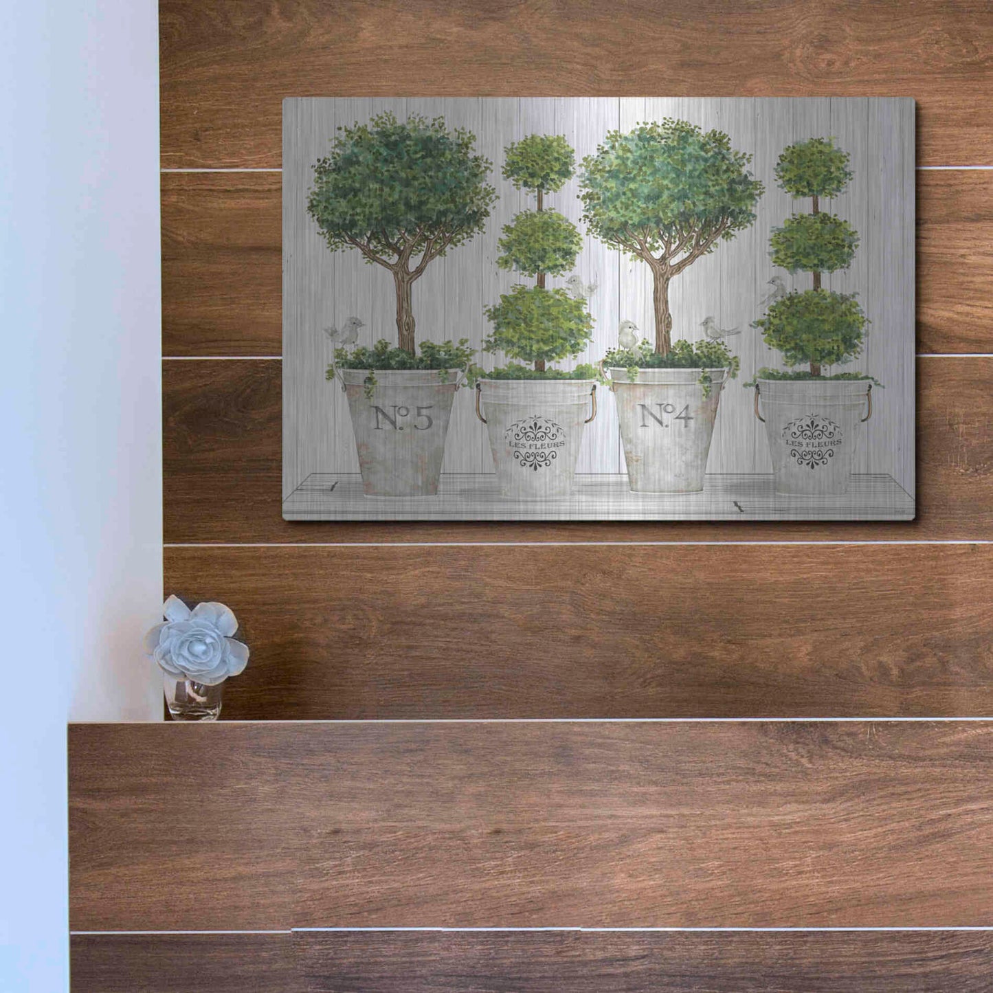 Luxe Metal Art 'Topiary Still Life' by Cindy Jacobs, Metal Wall Art,16x12