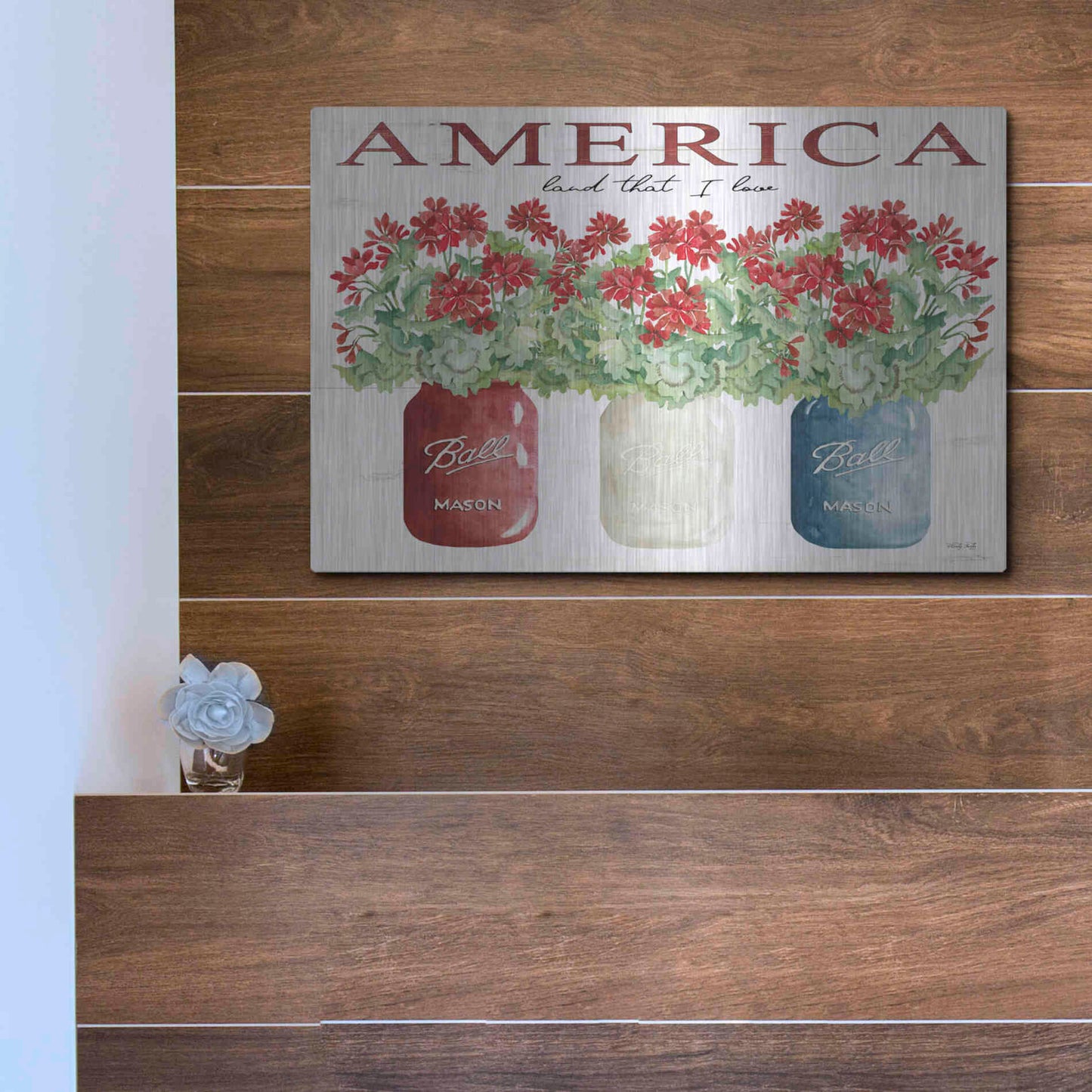 Luxe Metal Art 'America Glass Jars' by Cindy Jacobs, Metal Wall Art,16x12