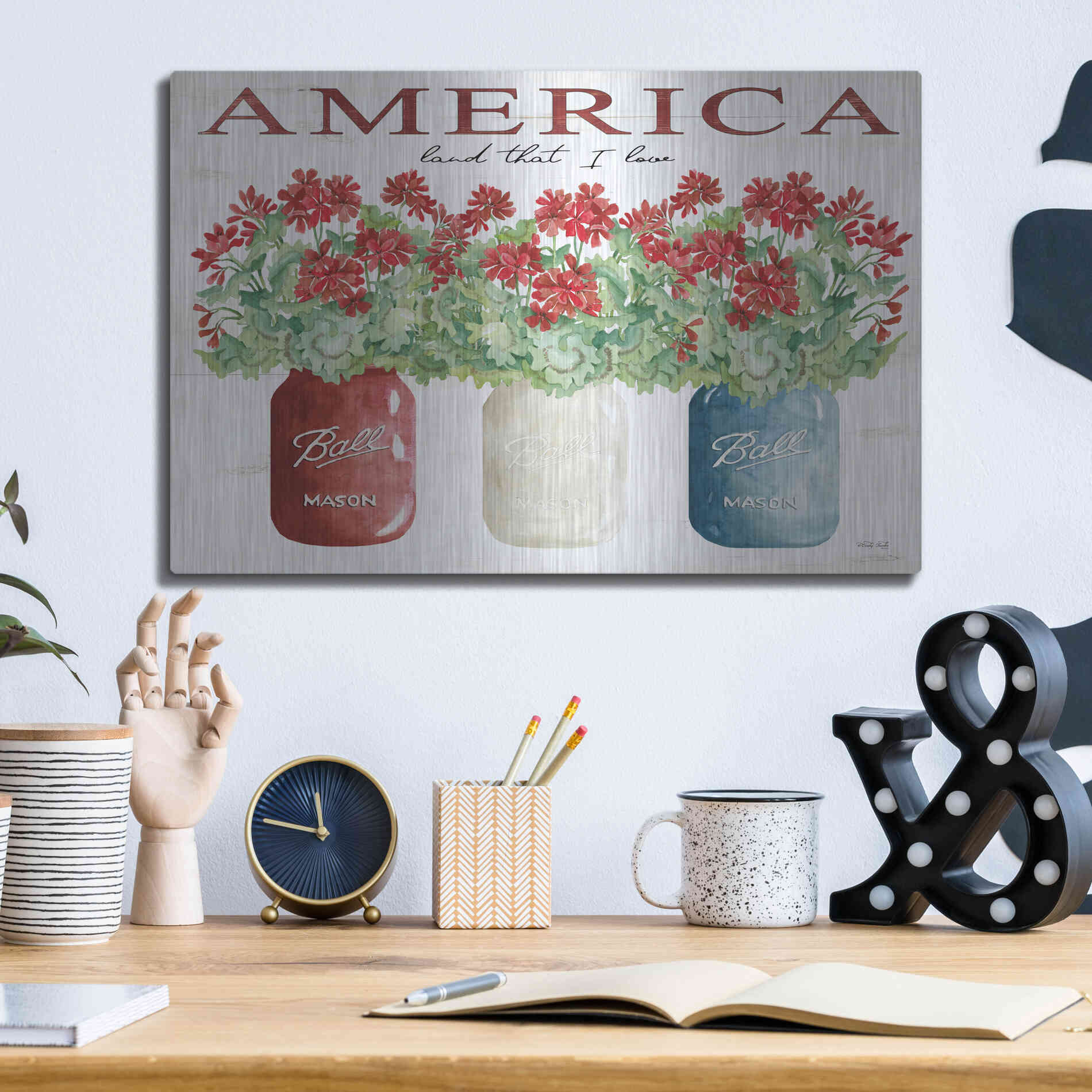 Luxe Metal Art 'America Glass Jars' by Cindy Jacobs, Metal Wall Art,16x12