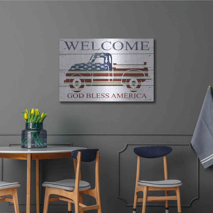 Luxe Metal Art 'Welcome Patriotic Truck' by Cindy Jacobs, Metal Wall Art,36x24