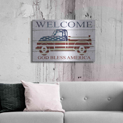 Luxe Metal Art 'Welcome Patriotic Truck' by Cindy Jacobs, Metal Wall Art,36x24