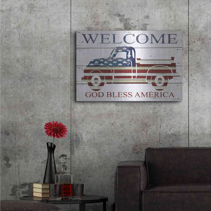 Luxe Metal Art 'Welcome Patriotic Truck' by Cindy Jacobs, Metal Wall Art,36x24