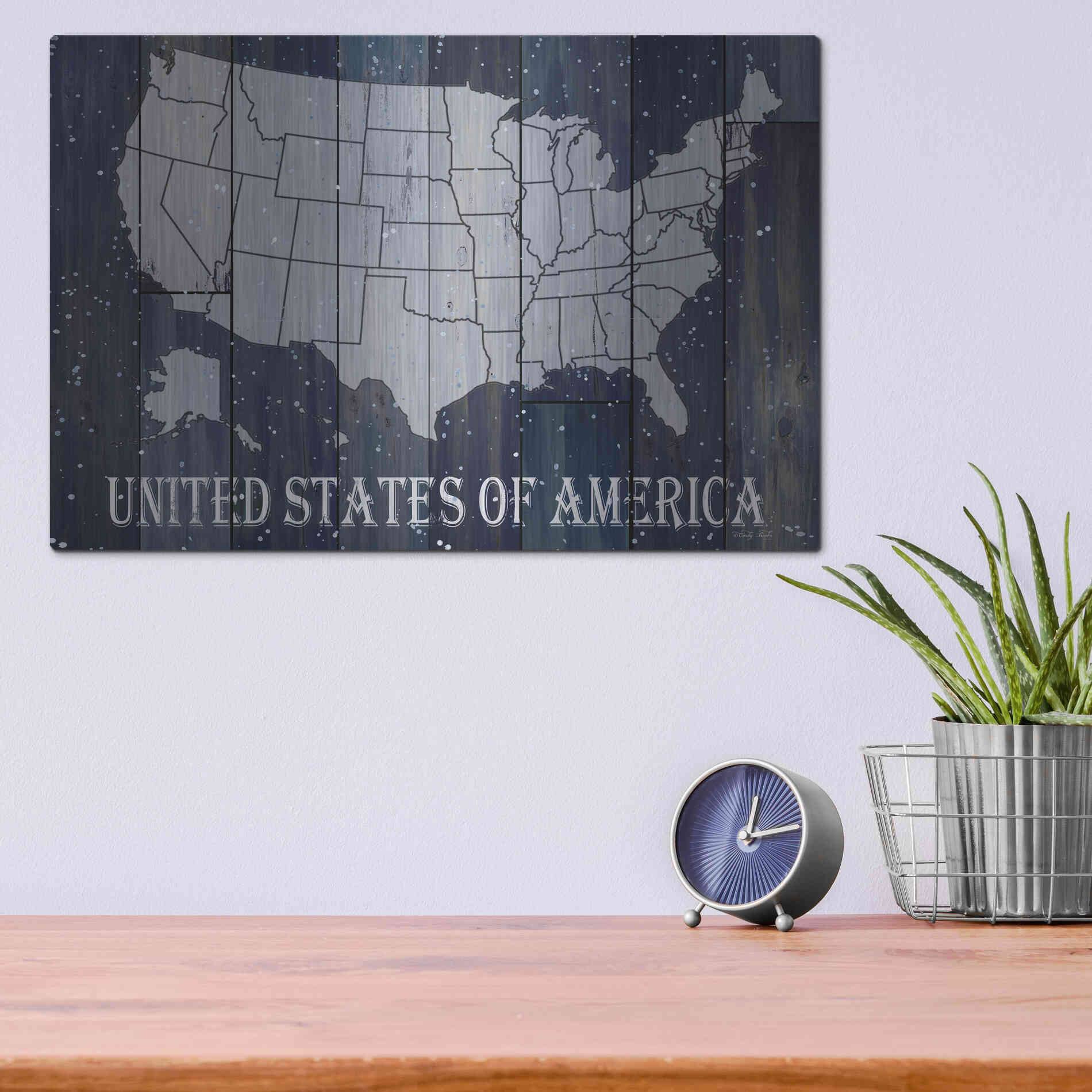 Luxe Metal Art 'Navy United States of America' by Cindy Jacobs, Metal Wall Art,16x12