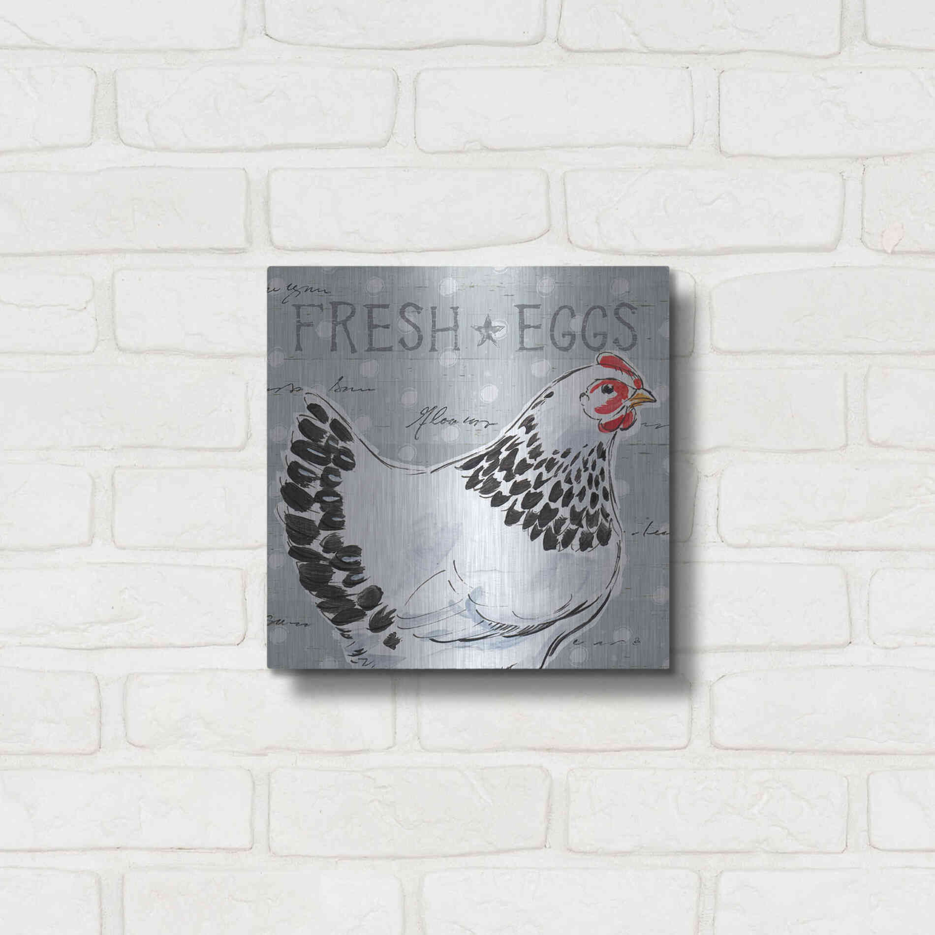 Luxe Metal Art 'Roosters Call II' by Daphne Brissonet, Metal Wall Art,12x12