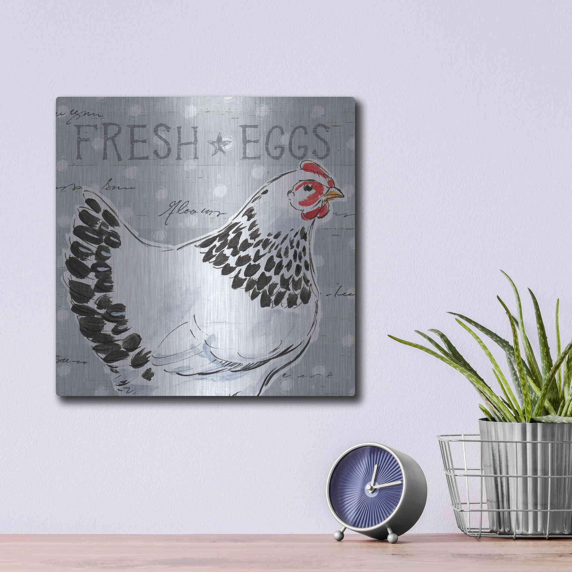 Luxe Metal Art 'Roosters Call II' by Daphne Brissonet, Metal Wall Art,12x12