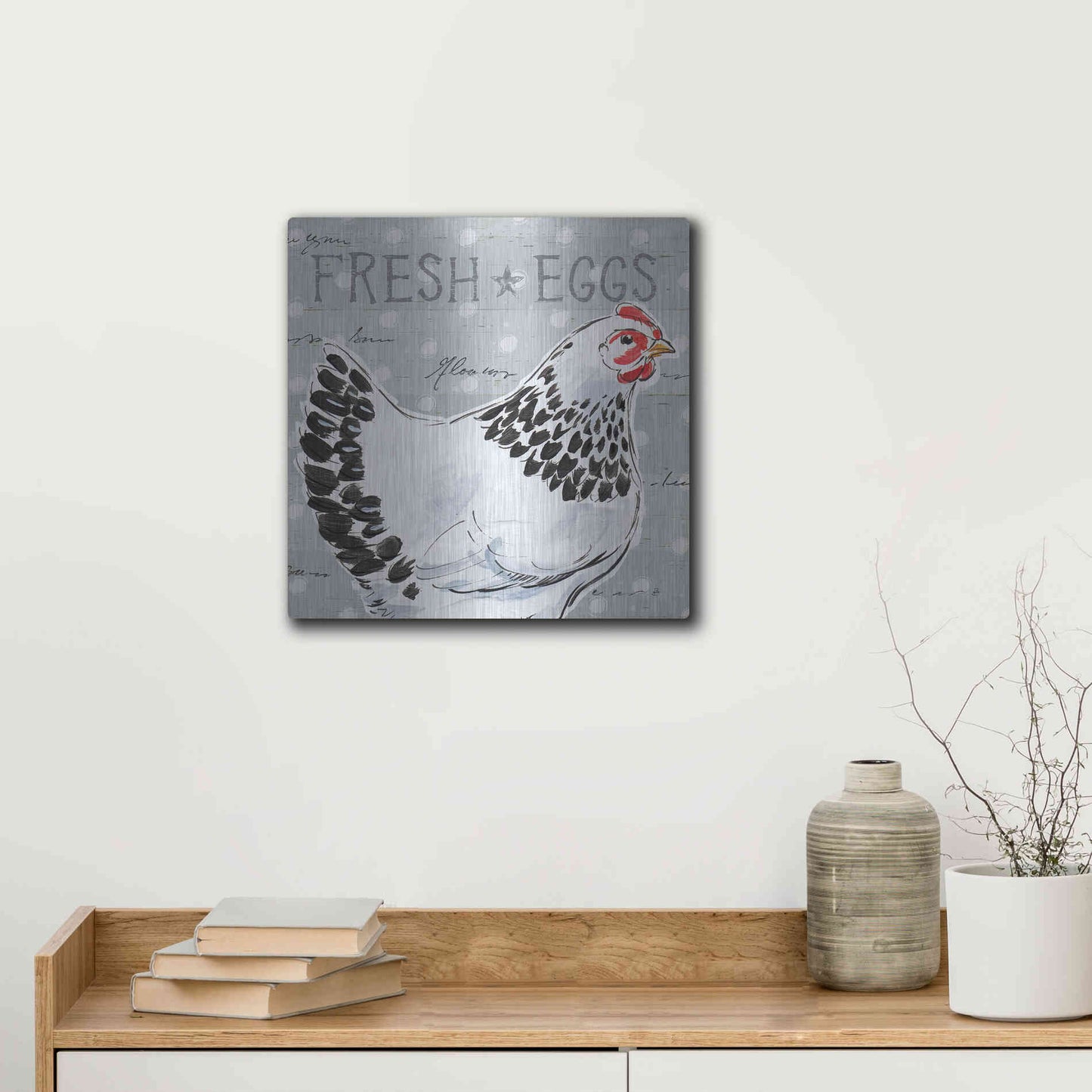 Luxe Metal Art 'Roosters Call II' by Daphne Brissonet, Metal Wall Art,12x12