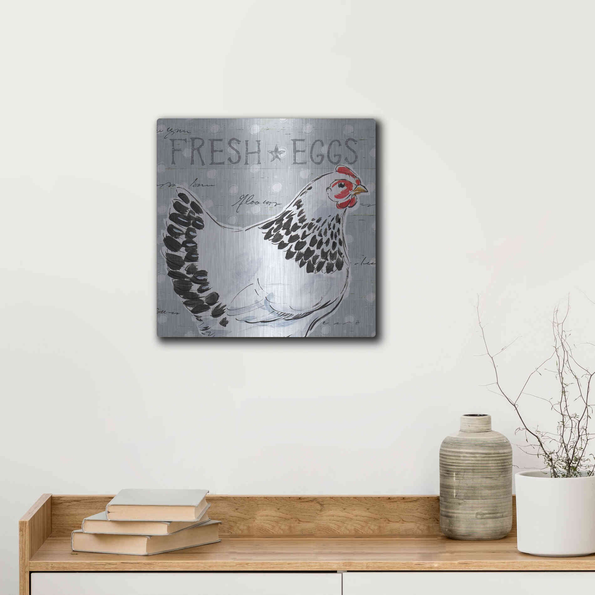 Luxe Metal Art 'Roosters Call II' by Daphne Brissonet, Metal Wall Art,12x12