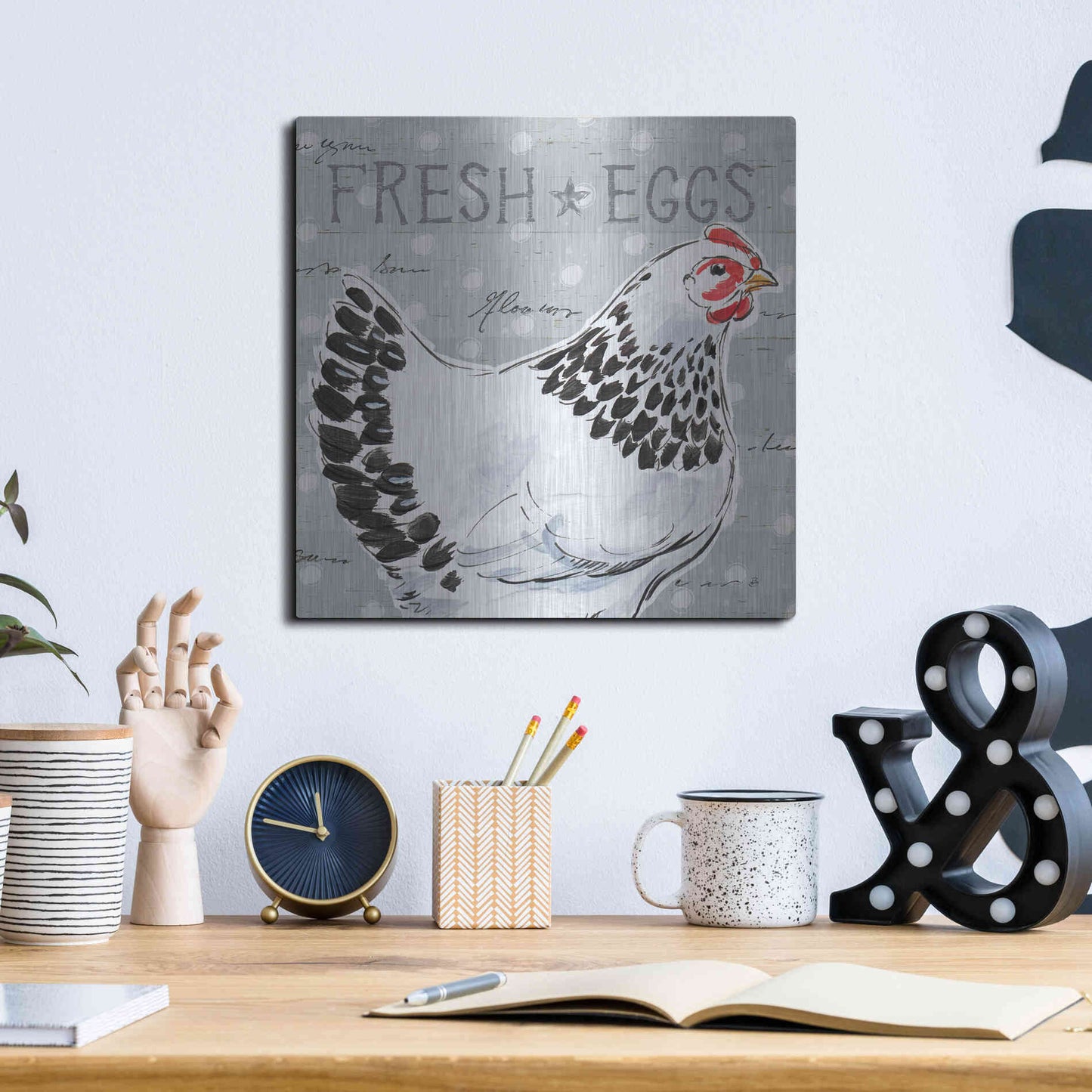 Luxe Metal Art 'Roosters Call II' by Daphne Brissonet, Metal Wall Art,12x12
