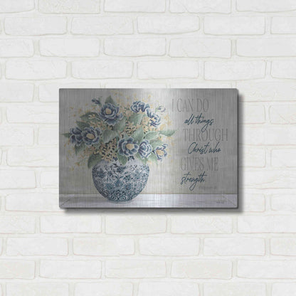 Luxe Metal Art 'I Can Do All Things Blue Vase' by Cindy Jacobs, Metal Wall Art,24x16