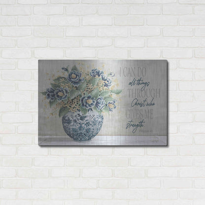 Luxe Metal Art 'I Can Do All Things Blue Vase' by Cindy Jacobs, Metal Wall Art,36x24