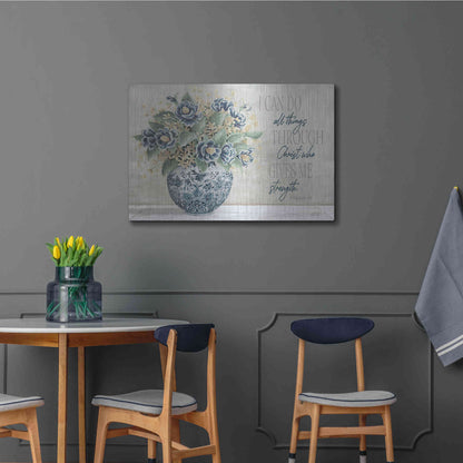 Luxe Metal Art 'I Can Do All Things Blue Vase' by Cindy Jacobs, Metal Wall Art,36x24