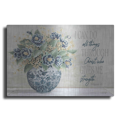 Luxe Metal Art 'I Can Do All Things Blue Vase' by Cindy Jacobs, Metal Wall Art