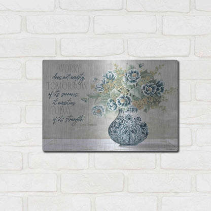 Luxe Metal Art 'Don't Worry Blue Vase' by Cindy Jacobs, Metal Wall Art,16x12