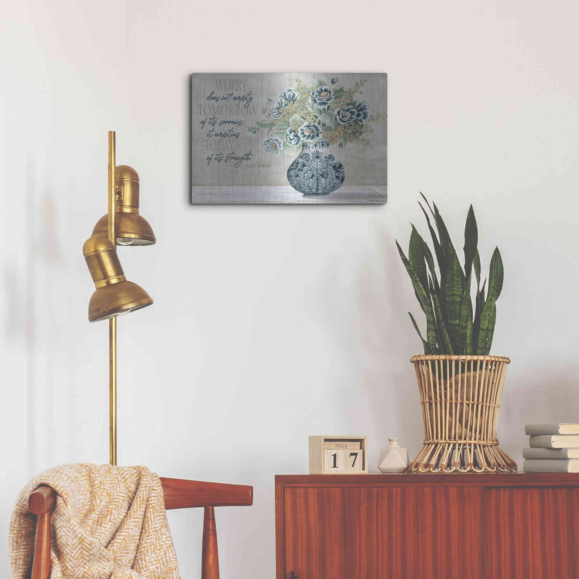 Luxe Metal Art 'Don't Worry Blue Vase' by Cindy Jacobs, Metal Wall Art,24x16