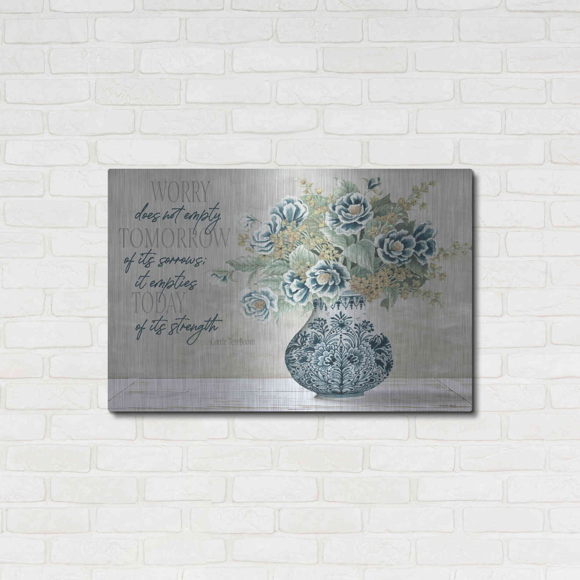 Luxe Metal Art 'Don't Worry Blue Vase' by Cindy Jacobs, Metal Wall Art,36x24