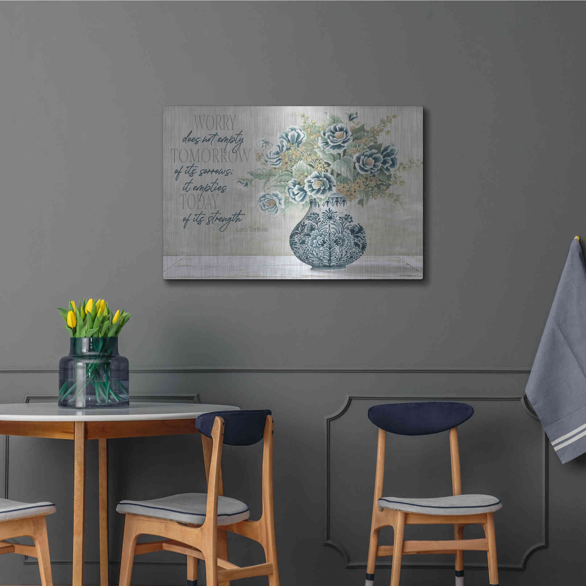 Luxe Metal Art 'Don't Worry Blue Vase' by Cindy Jacobs, Metal Wall Art,36x24