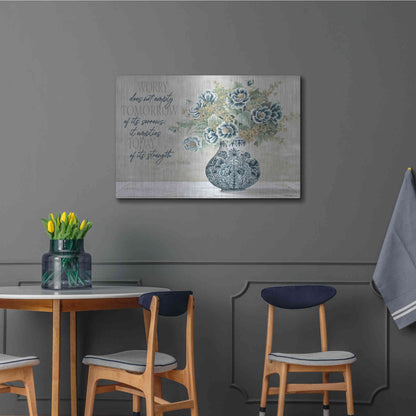 Luxe Metal Art 'Don't Worry Blue Vase' by Cindy Jacobs, Metal Wall Art,36x24