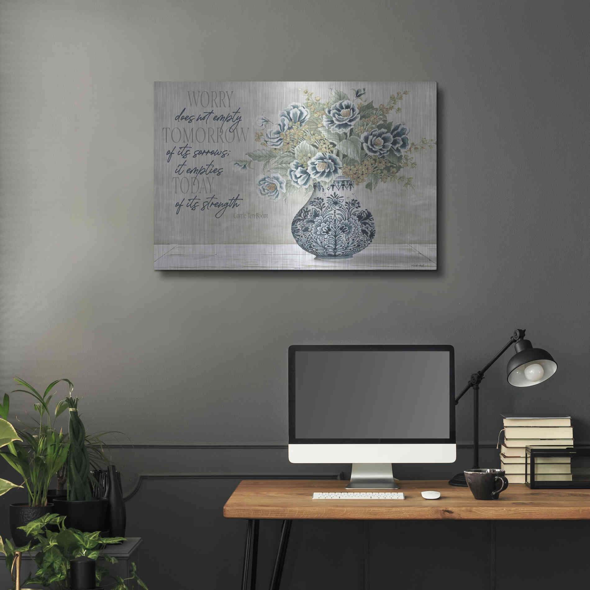 Luxe Metal Art 'Don't Worry Blue Vase' by Cindy Jacobs, Metal Wall Art,36x24