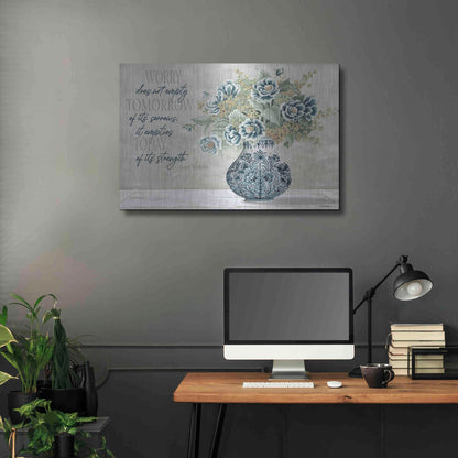 Luxe Metal Art 'Don't Worry Blue Vase' by Cindy Jacobs, Metal Wall Art,36x24