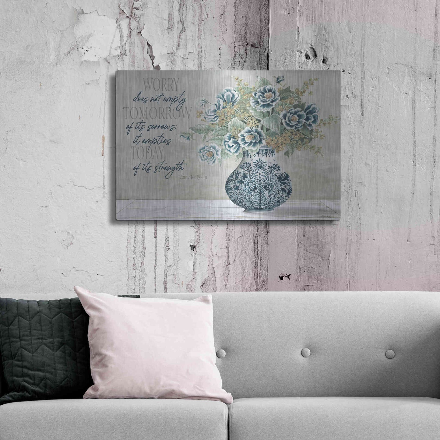 Luxe Metal Art 'Don't Worry Blue Vase' by Cindy Jacobs, Metal Wall Art,36x24