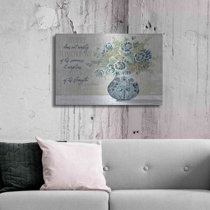 Luxe Metal Art 'Don't Worry Blue Vase' by Cindy Jacobs, Metal Wall Art,36x24
