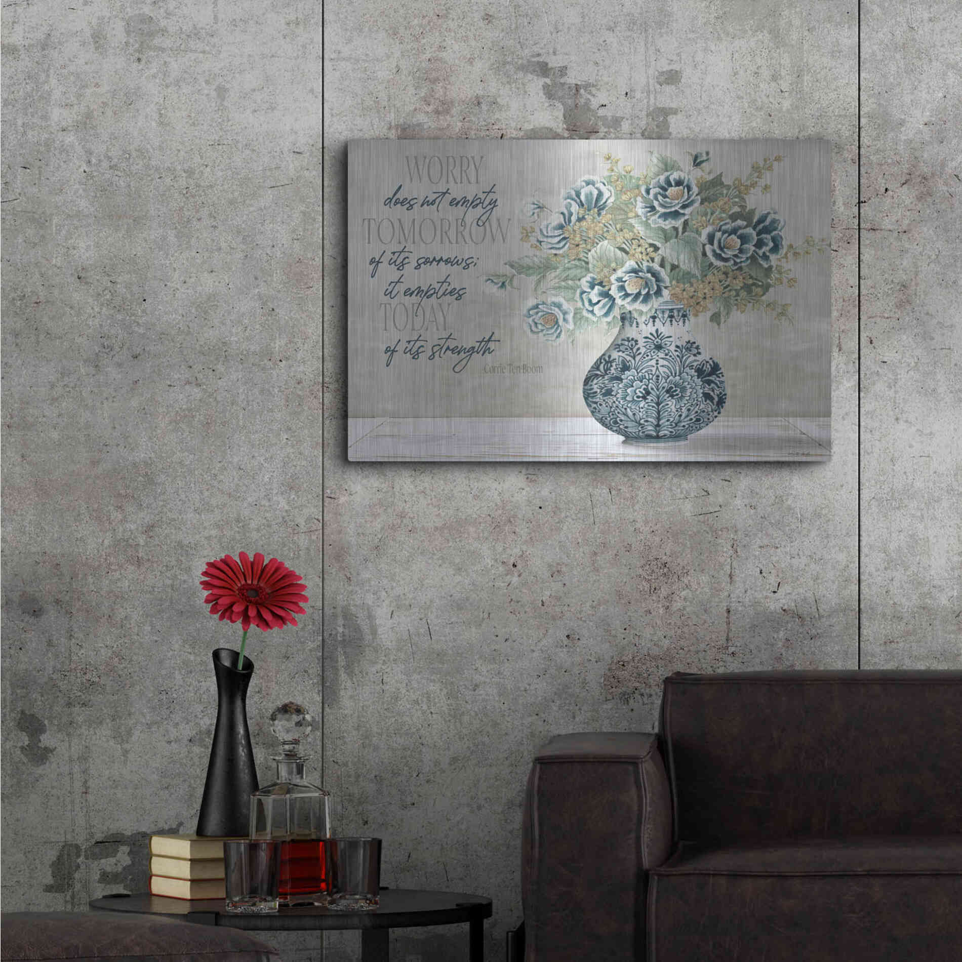 Luxe Metal Art 'Don't Worry Blue Vase' by Cindy Jacobs, Metal Wall Art,36x24