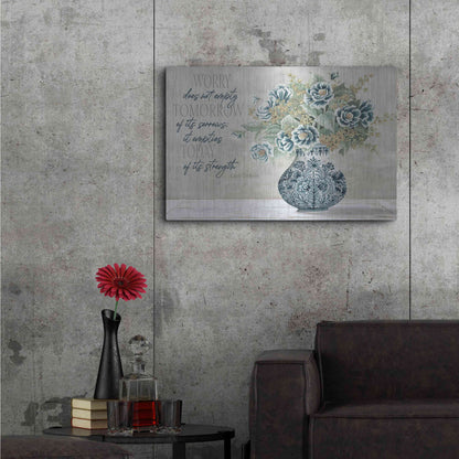 Luxe Metal Art 'Don't Worry Blue Vase' by Cindy Jacobs, Metal Wall Art,36x24