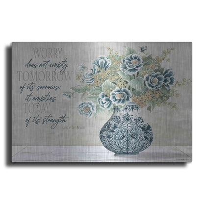 Luxe Metal Art 'Don't Worry Blue Vase' by Cindy Jacobs, Metal Wall Art