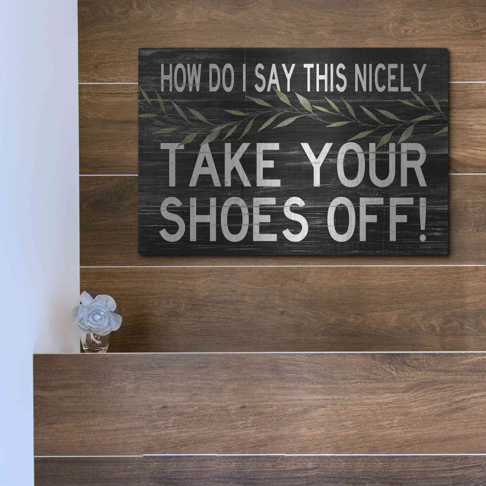 Luxe Metal Art 'Take Your Shoes Off' by Cindy Jacobs, Metal Wall Art,16x12