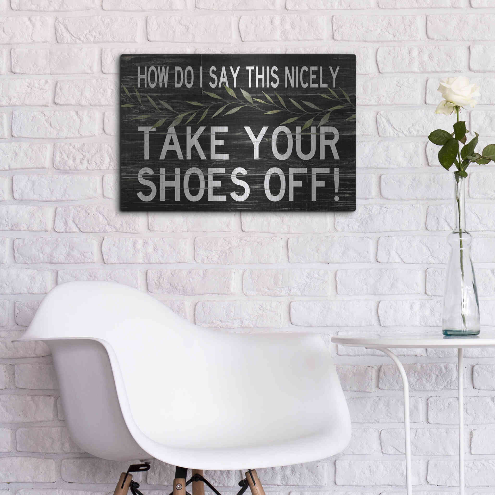 Luxe Metal Art 'Take Your Shoes Off' by Cindy Jacobs, Metal Wall Art,24x16