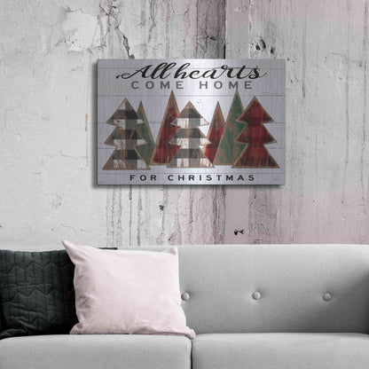 Luxe Metal Art 'All Hearts Come Home Plaid Trees' by Cindy Jacobs, Metal Wall Art,36x24