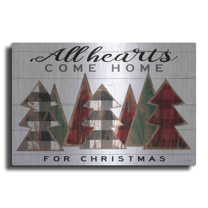 Luxe Metal Art 'All Hearts Come Home Plaid Trees' by Cindy Jacobs, Metal Wall Art