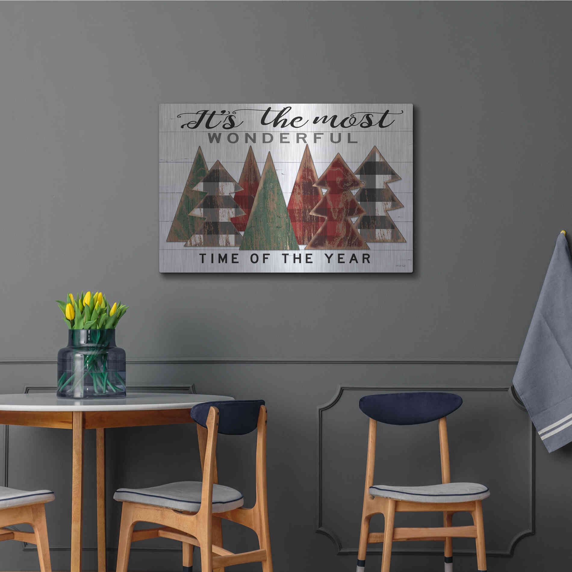 Luxe Metal Art 'It's the Most Wonderful Time Plaid Trees' by Cindy Jacobs, Metal Wall Art,36x24