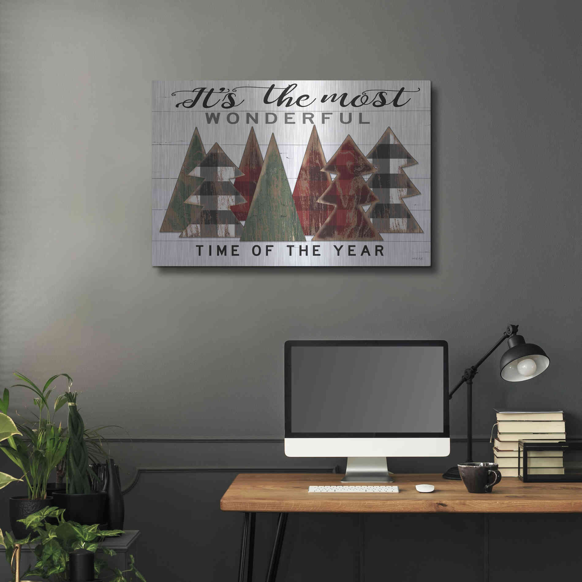 Luxe Metal Art 'It's the Most Wonderful Time Plaid Trees' by Cindy Jacobs, Metal Wall Art,36x24