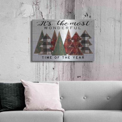 Luxe Metal Art 'It's the Most Wonderful Time Plaid Trees' by Cindy Jacobs, Metal Wall Art,36x24