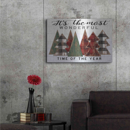 Luxe Metal Art 'It's the Most Wonderful Time Plaid Trees' by Cindy Jacobs, Metal Wall Art,36x24