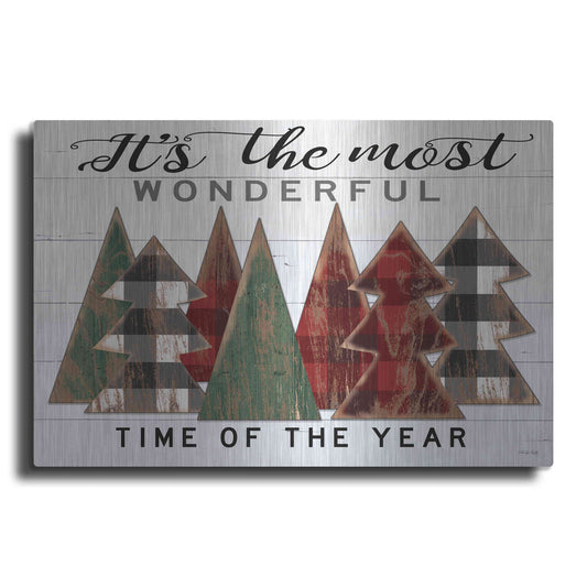 Luxe Metal Art 'It's the Most Wonderful Time Plaid Trees' by Cindy Jacobs, Metal Wall Art