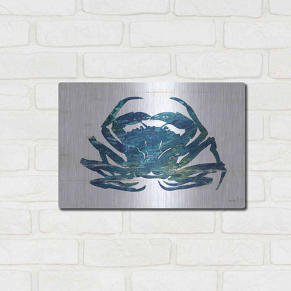 Luxe Metal Art 'Blue Coastal Crab' by Cindy Jacobs, Metal Wall Art,16x12
