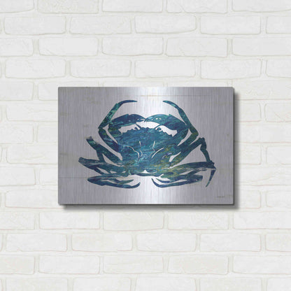 Luxe Metal Art 'Blue Coastal Crab' by Cindy Jacobs, Metal Wall Art,24x16
