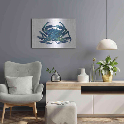 Luxe Metal Art 'Blue Coastal Crab' by Cindy Jacobs, Metal Wall Art,24x16