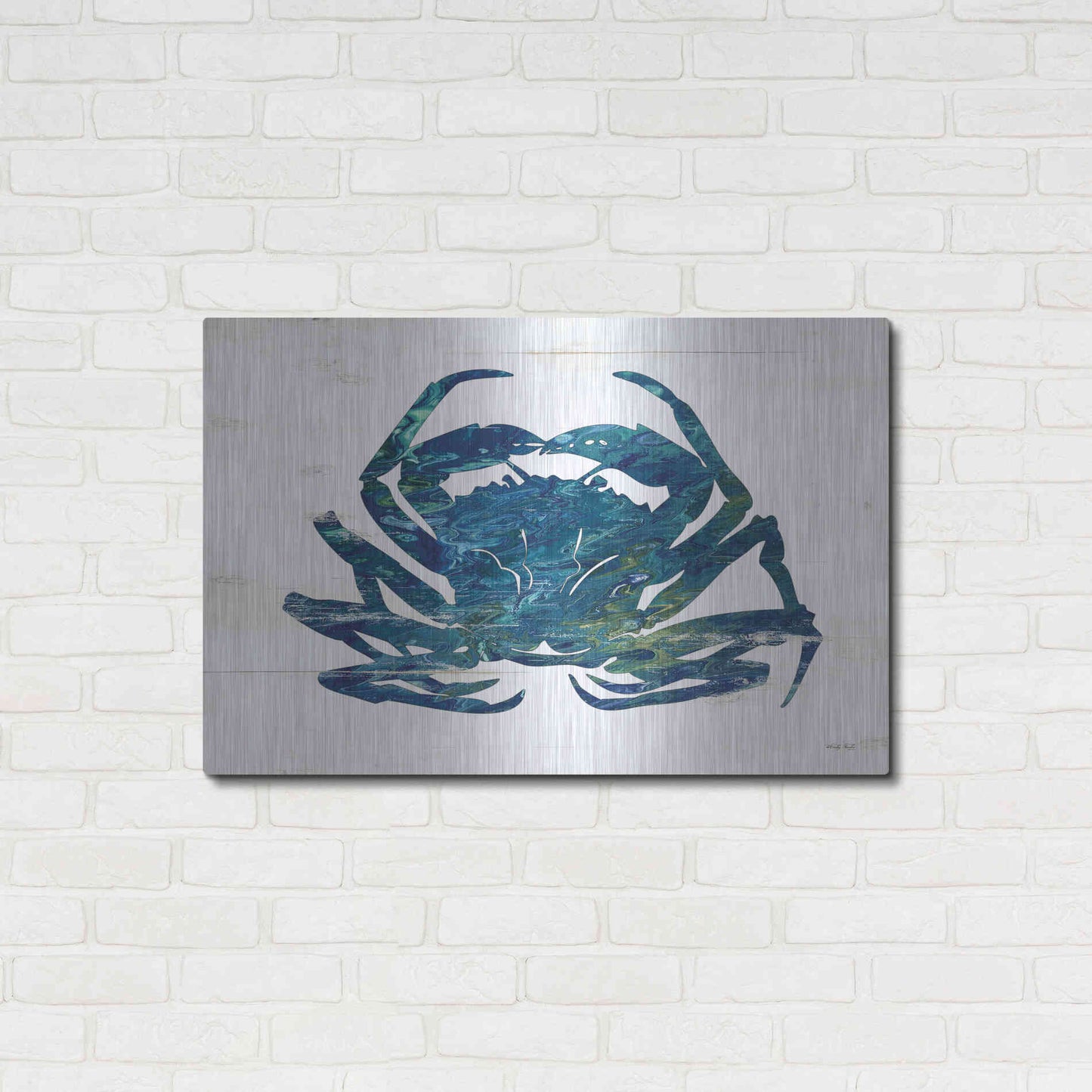 Luxe Metal Art 'Blue Coastal Crab' by Cindy Jacobs, Metal Wall Art,36x24
