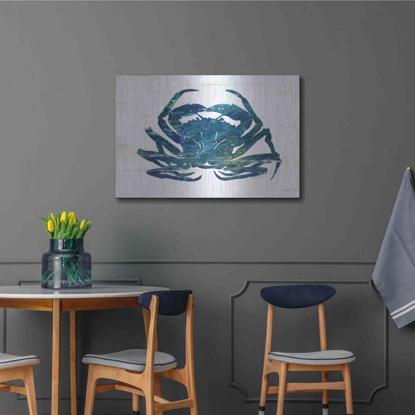 Luxe Metal Art 'Blue Coastal Crab' by Cindy Jacobs, Metal Wall Art,36x24