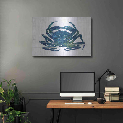 Luxe Metal Art 'Blue Coastal Crab' by Cindy Jacobs, Metal Wall Art,36x24