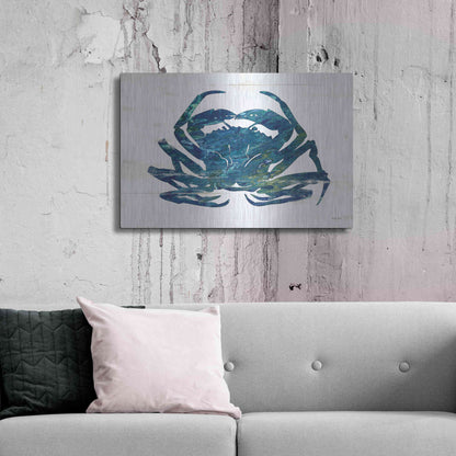 Luxe Metal Art 'Blue Coastal Crab' by Cindy Jacobs, Metal Wall Art,36x24