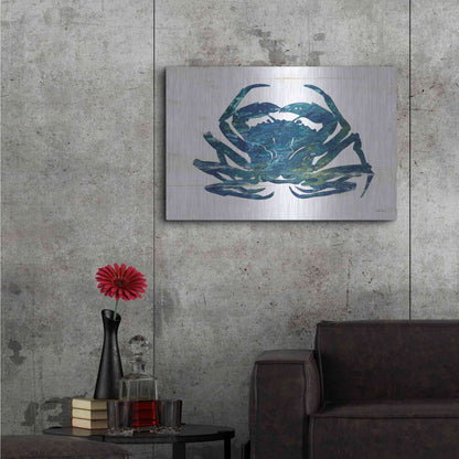 Luxe Metal Art 'Blue Coastal Crab' by Cindy Jacobs, Metal Wall Art,36x24