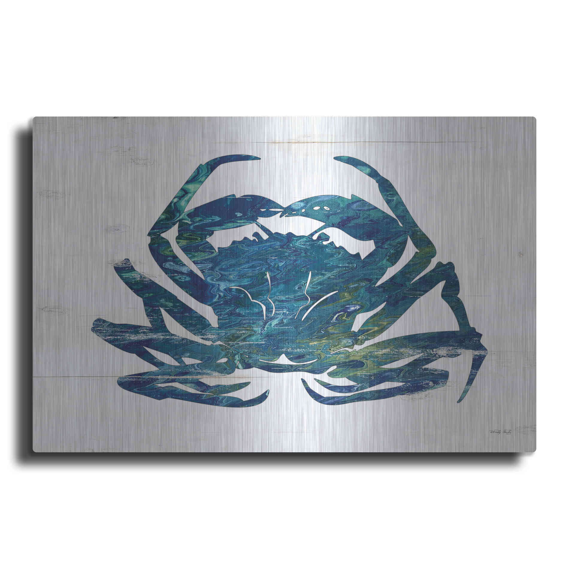 Luxe Metal Art 'Blue Coastal Crab' by Cindy Jacobs, Metal Wall Art