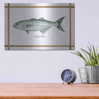 Luxe Metal Art 'Bluefish on White' by Cindy Jacobs, Metal Wall Art,16x12