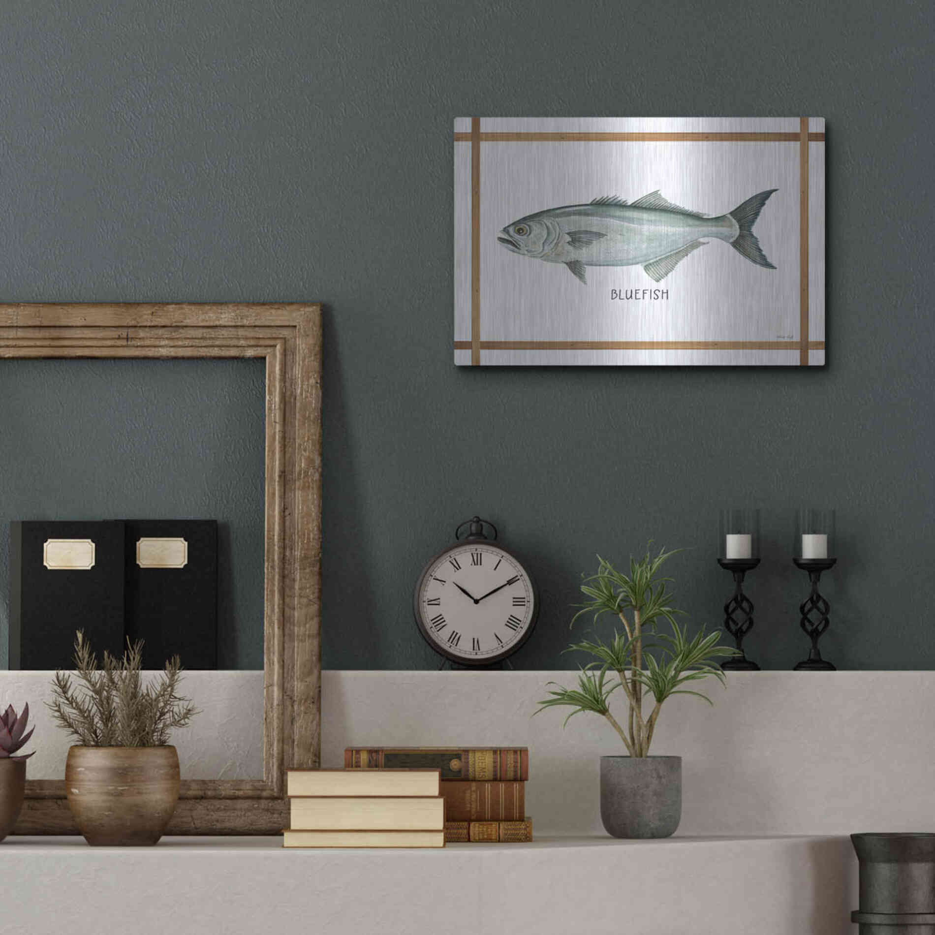 Luxe Metal Art 'Bluefish on White' by Cindy Jacobs, Metal Wall Art,16x12